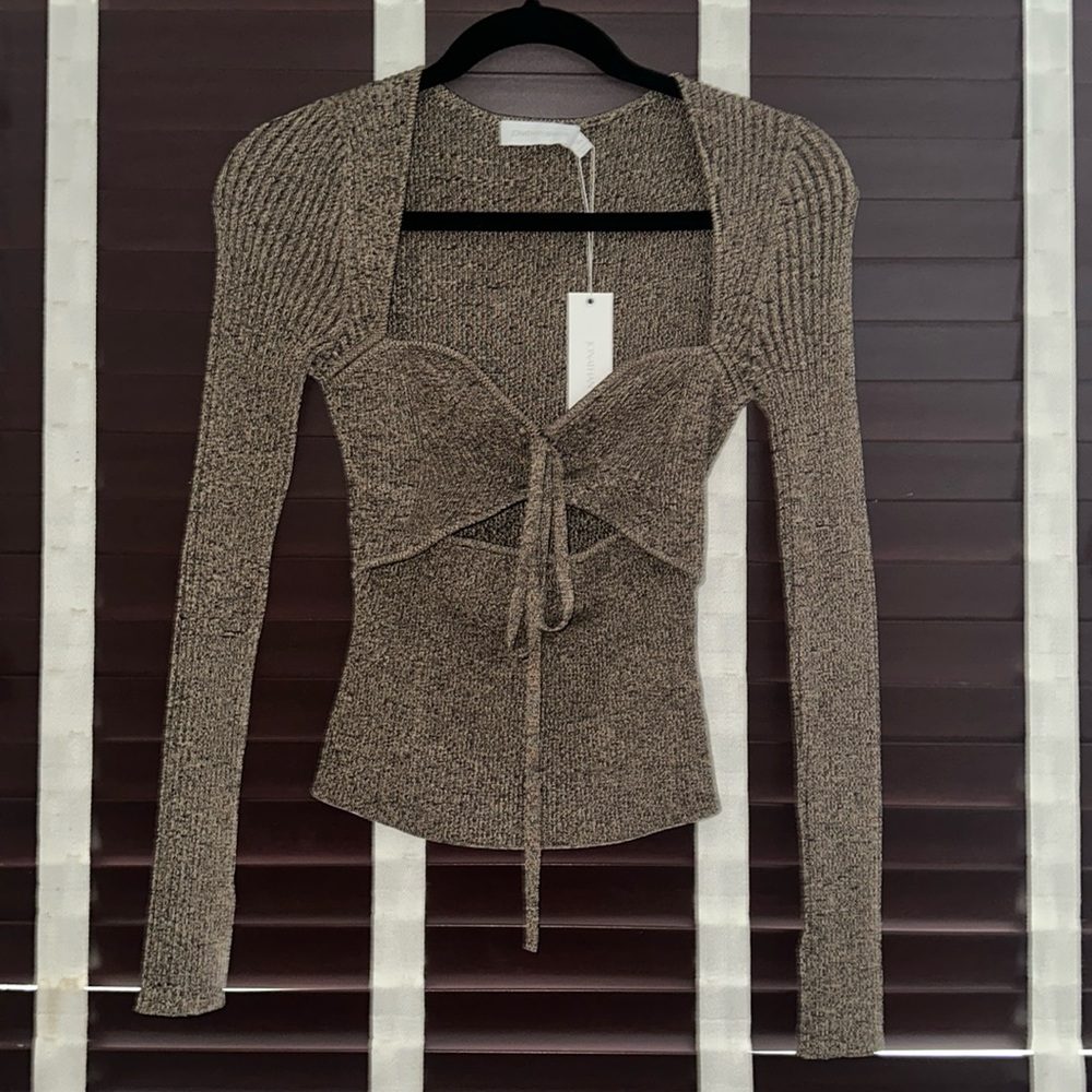 JONATHAN SIMKHAI Alexia Marled Ribbed top dune - chocolate color. NWT